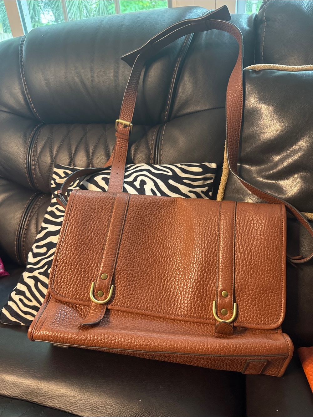 Classic Brown Leather Crossbody Satchel - Brown